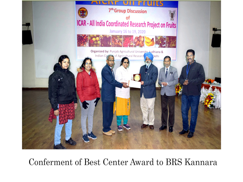 ICAR-AICRP(Fruits) –BEST CENTER AWARD-2019